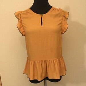 NWT Tommy Hilfiger Gold Black Piping Flounce Hem Summer Shirt Top Size XS